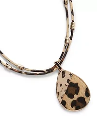Multi Row Leopard Print Cord Teardrop Necklace
