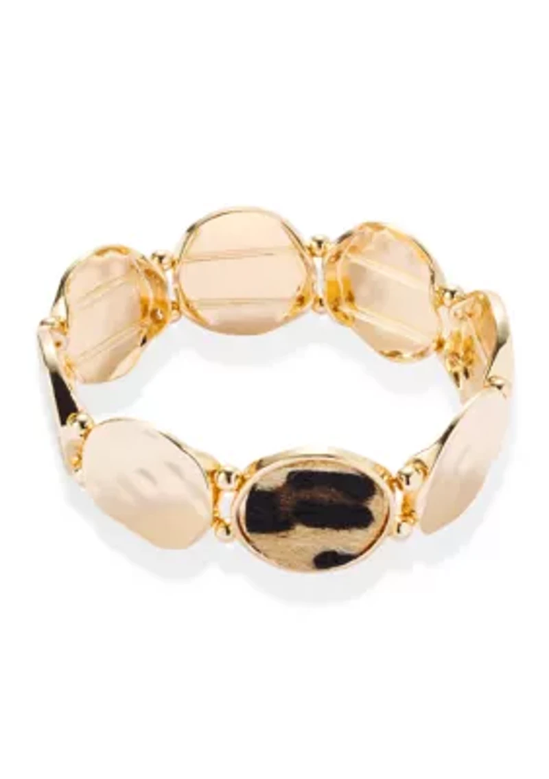 Leopard Metal Disc Stretch Bracelet