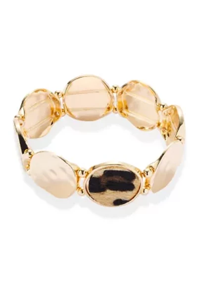 Leopard Metal Disc Stretch Bracelet