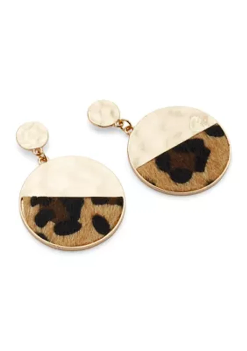 Leopard Gold Tone Disc Drop Earrings