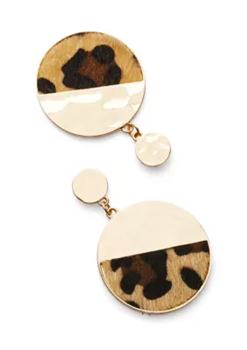 Leopard Gold Tone Disc Drop Earrings