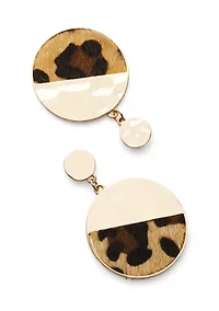 Leopard Gold Tone Disc Drop Earrings