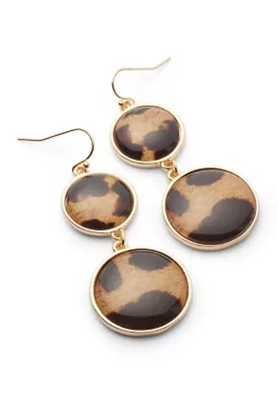Round Leopard Print Double Drop Earrings