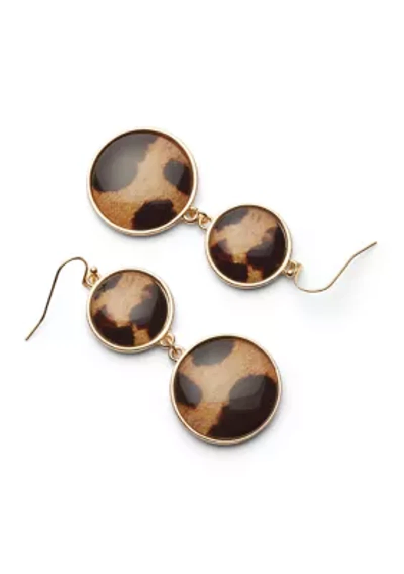 Round Leopard Print Double Drop Earrings