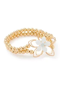 Gold Tone Beaded Stretch Flower Bracelet