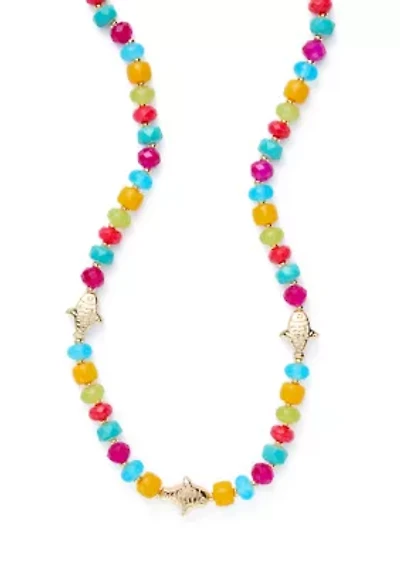 Multi Colored Beaded Fish Station Necklace