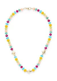 Gold Tone Fish Charm Station Beaded Necklace