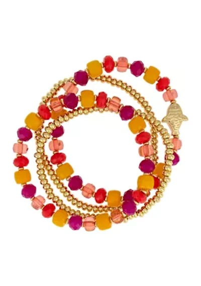 Fish Charm Multi Colored Bead Bracelet Set