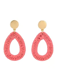 Coral Raffia Wrapped Open Teardrop Earrings