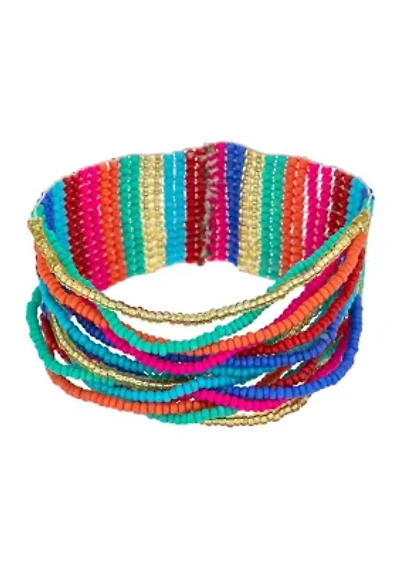 Multi Colored Woven Seed Bead Frontal Bracelet 