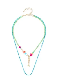 Multi Row Beaded Fish Pendant Necklace 