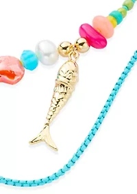 Multi Row Beaded Fish Pendant Necklace 