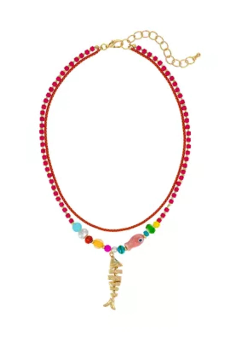 Beaded Fish Pendant Necklace