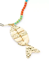 Long Fish Pendant Beaded Necklace