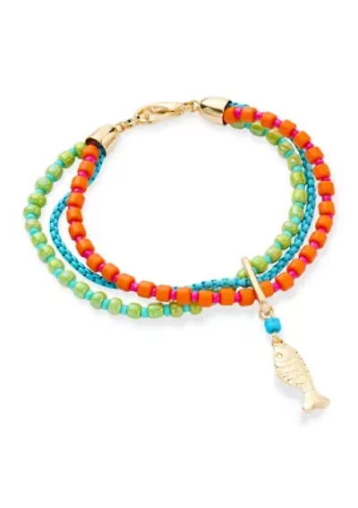 Multi Row Beaded Fish Charm Bracelet