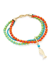 Multi Row Beaded Fish Charm Bracelet