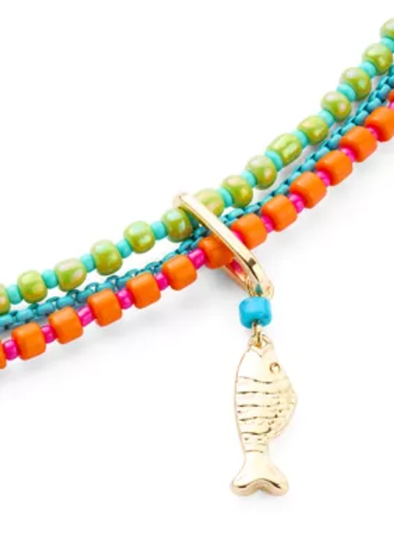 Multi Row Beaded Fish Charm Bracelet