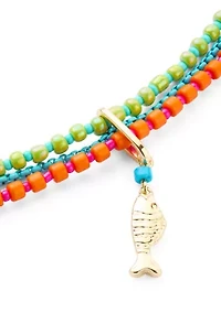Multi Row Beaded Fish Charm Bracelet