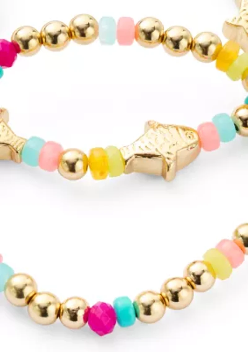 Beaded Fish Charm Bracelet Set