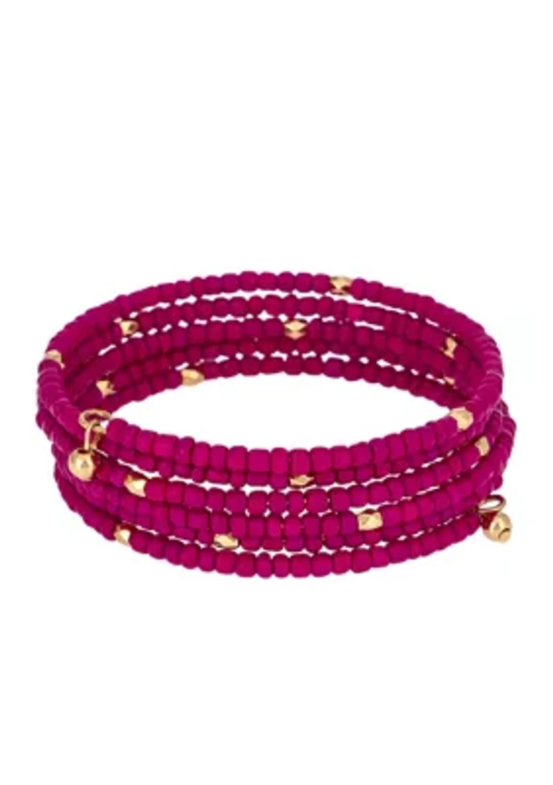 Seed Bead Coil Gold Tone Bracelet