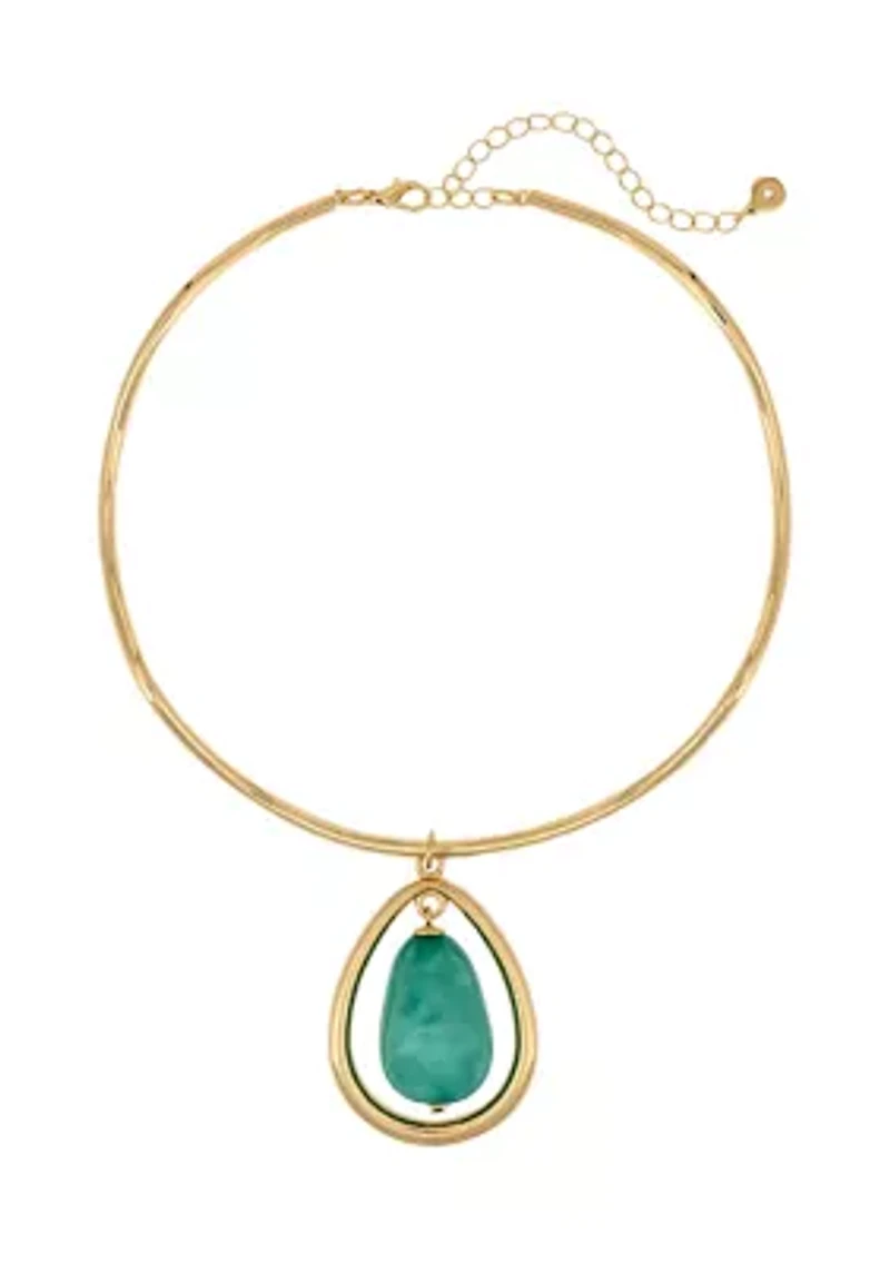 Orbital Teal Stone Pendant Collar Necklace