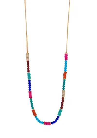 Colorblock Long Beaded Cord Necklace