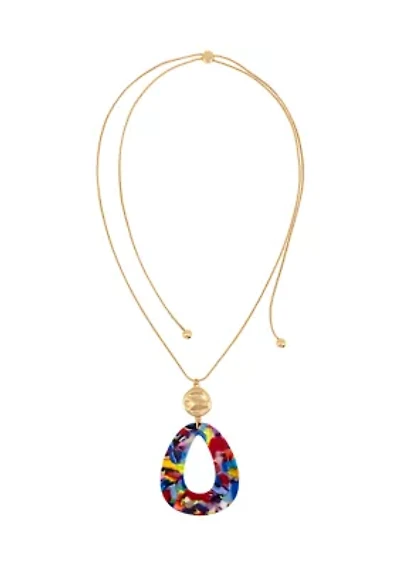 Long Colorful Lucite Teardrop Pendant Necklace 