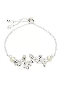 Silver Tone Pearl Crystal Butterfly Slider Bracelet