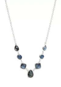 Silver Tone 16'' Blue Abalone Stone Frontal Necklace