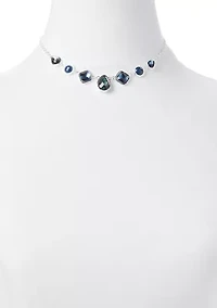 Silver Tone 16'' Blue Abalone Stone Frontal Necklace