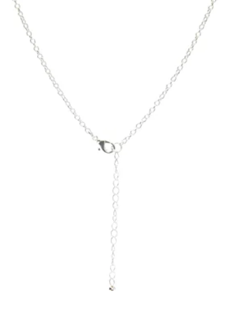 Silver Tone 16'' Blue Abalone Stone Frontal Necklace