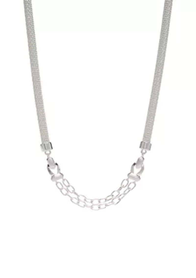 Silver Tone 16'' Rope Oval Links Frontal Necklace