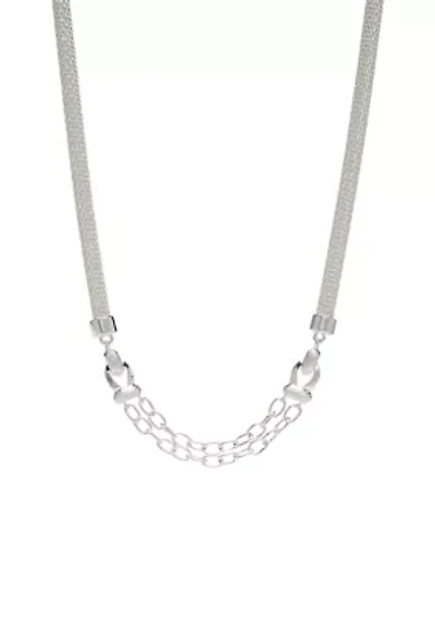 Silver Tone 16'' Rope Oval Links Frontal Necklace