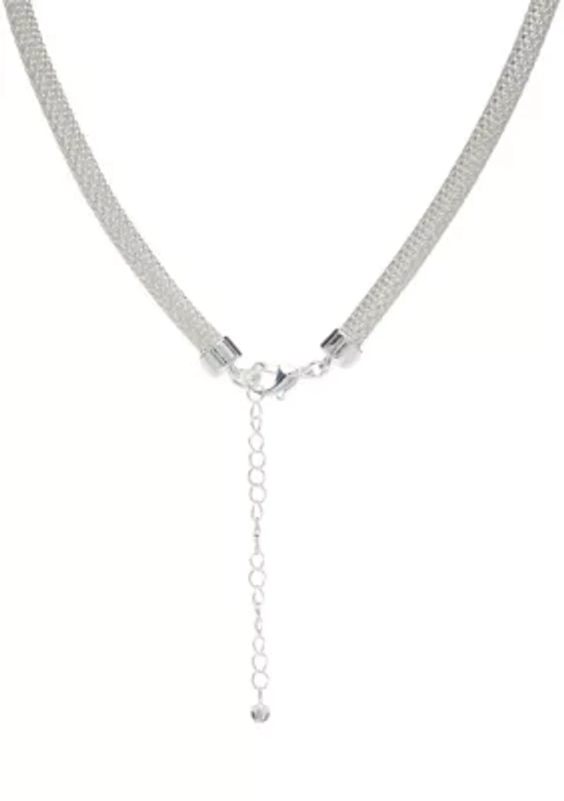 Silver Tone 16'' Rope Oval Links Frontal Necklace