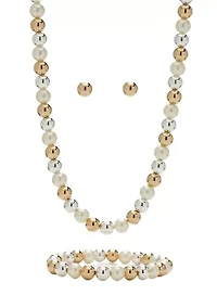 Two-Tone Earring, Necklace, and Bracelet Set 