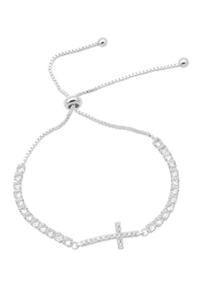 Silver Tone Cubic Zirconia Cross Bracelet