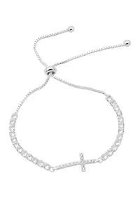 Silver Tone Cubic Zirconia Cross Bracelet 