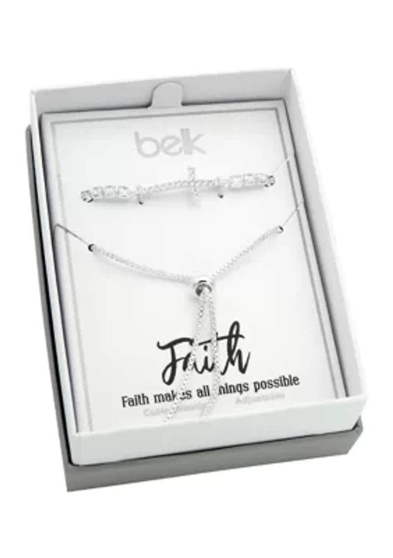 Silver Tone Cubic Zirconia Cross Bracelet