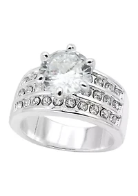 Lab Created Silver Cubic Zirconia Three Row Ring
