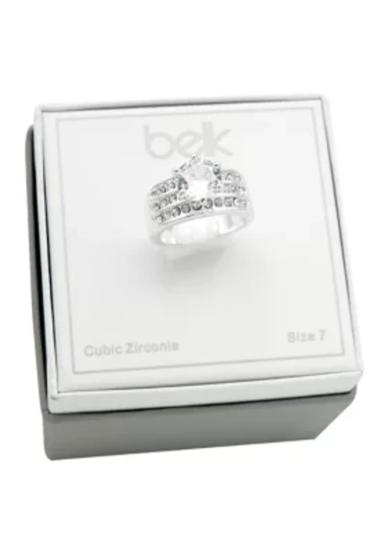 Lab Created Silver Cubic Zirconia Three Row Ring