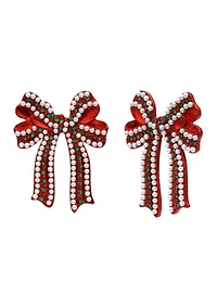 Red Bow Pearl Earrings