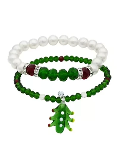 Beaded Christmas Tree Bracelet Set 