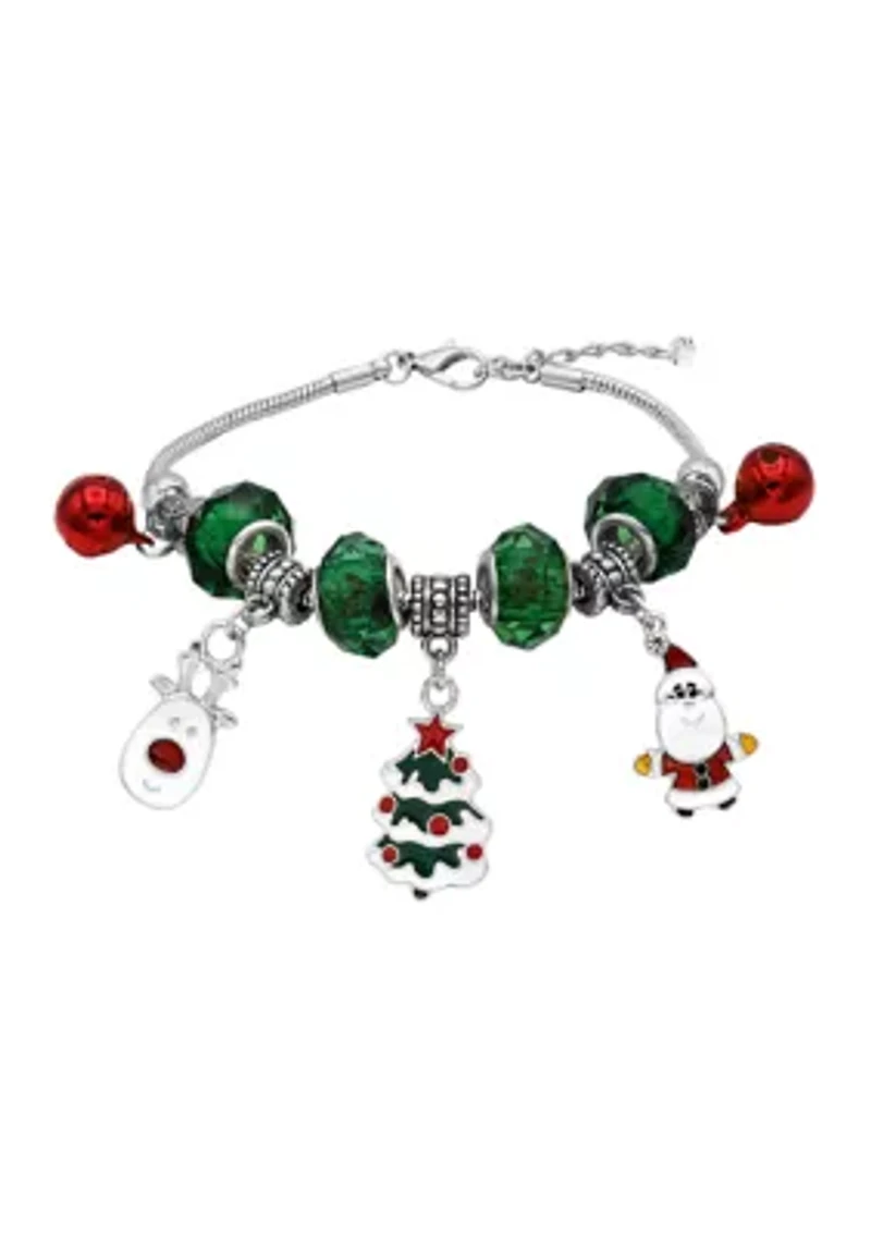 Holiday Bracelet with Bell Reindeer Tree Santa Charms