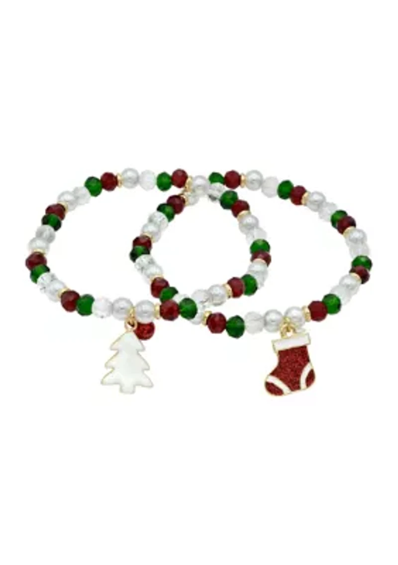 Christmas Stocking Beaded Charm Bracelet Set