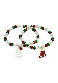 Christmas Stocking Beaded Charm Bracelet Set
