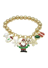 Multi Holiday Charms Gold Tone Beaded Bracelet