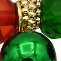 Gold Tone Red Green White Glass Bead Holiday Bracelet