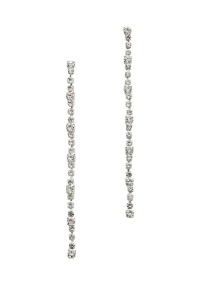Silver Tone Linear Drama Station Drop Earrings