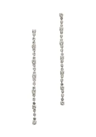Silver Tone Linear Drama Station Drop Earrings