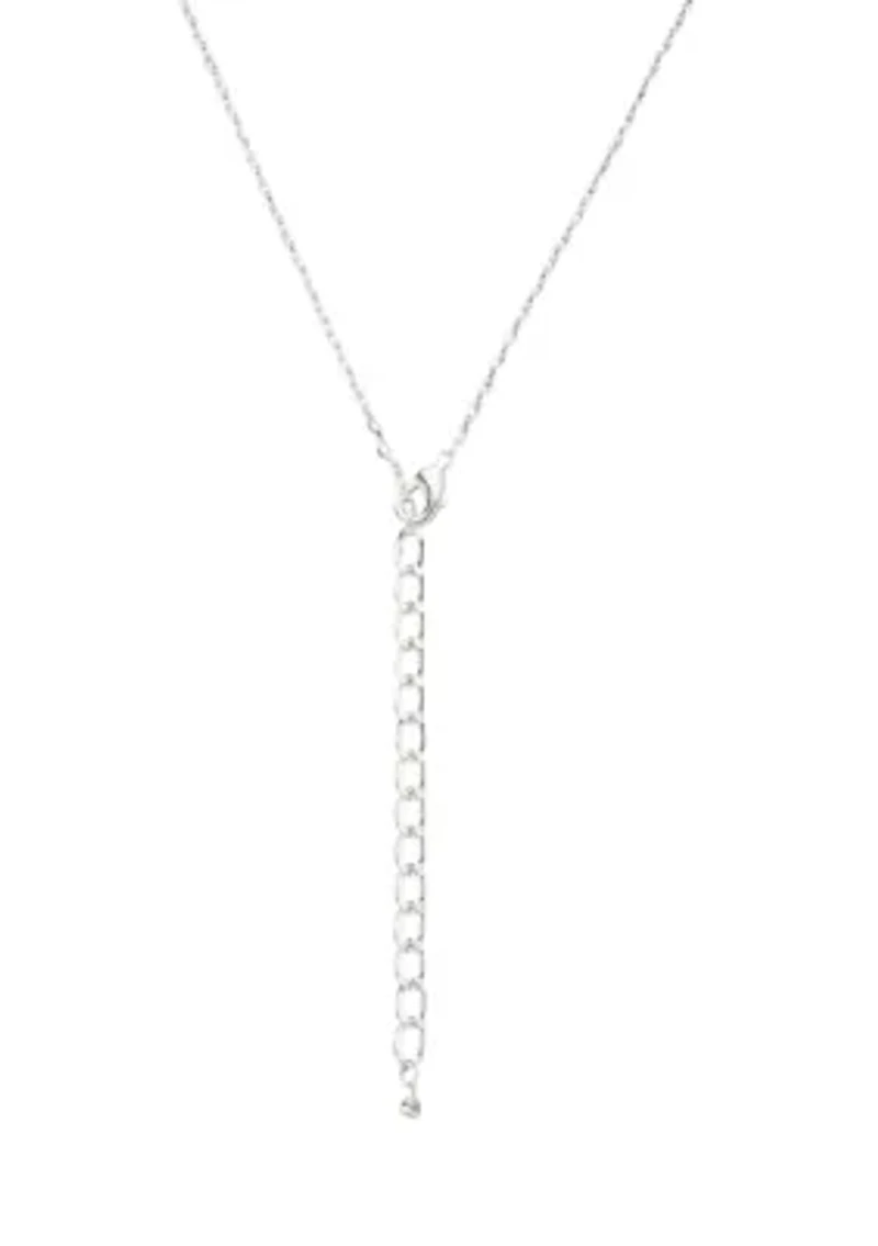 Silver Tone Pretty Pearl Crystal Curved Bar Necklace